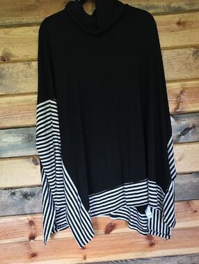 Doe & Rae Black Tunic with Black and White Striped Hem